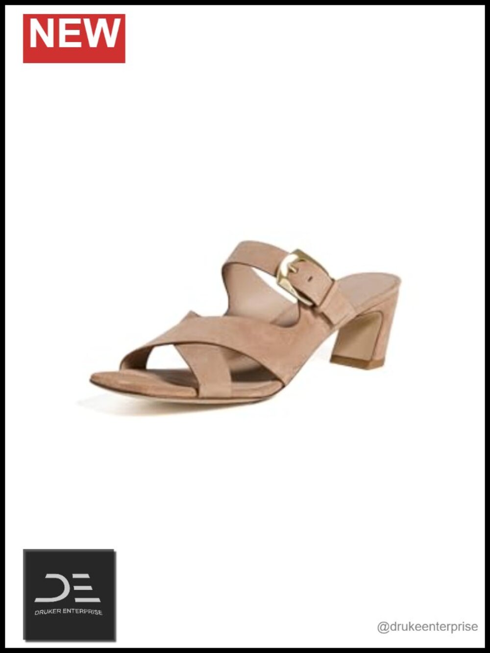 Suede Slide Sandals with Block Heel and X-Strap